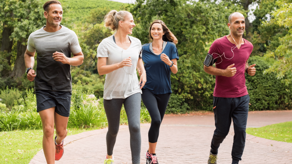 middle-aged fitness group of runners